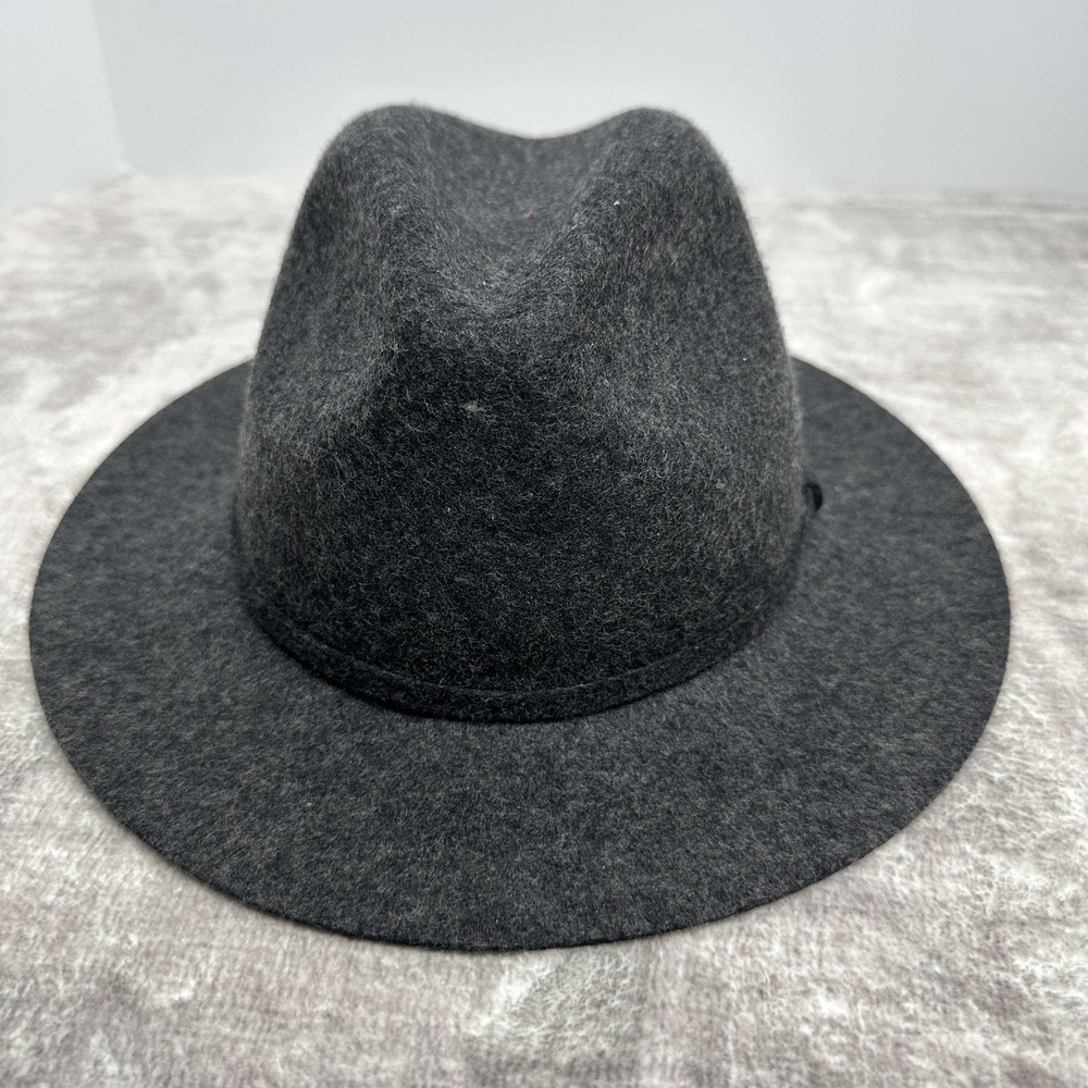 J Crew Hat Fedora Wool Felt Mens Womens S M Charcoal Gray Classic Wide Brim